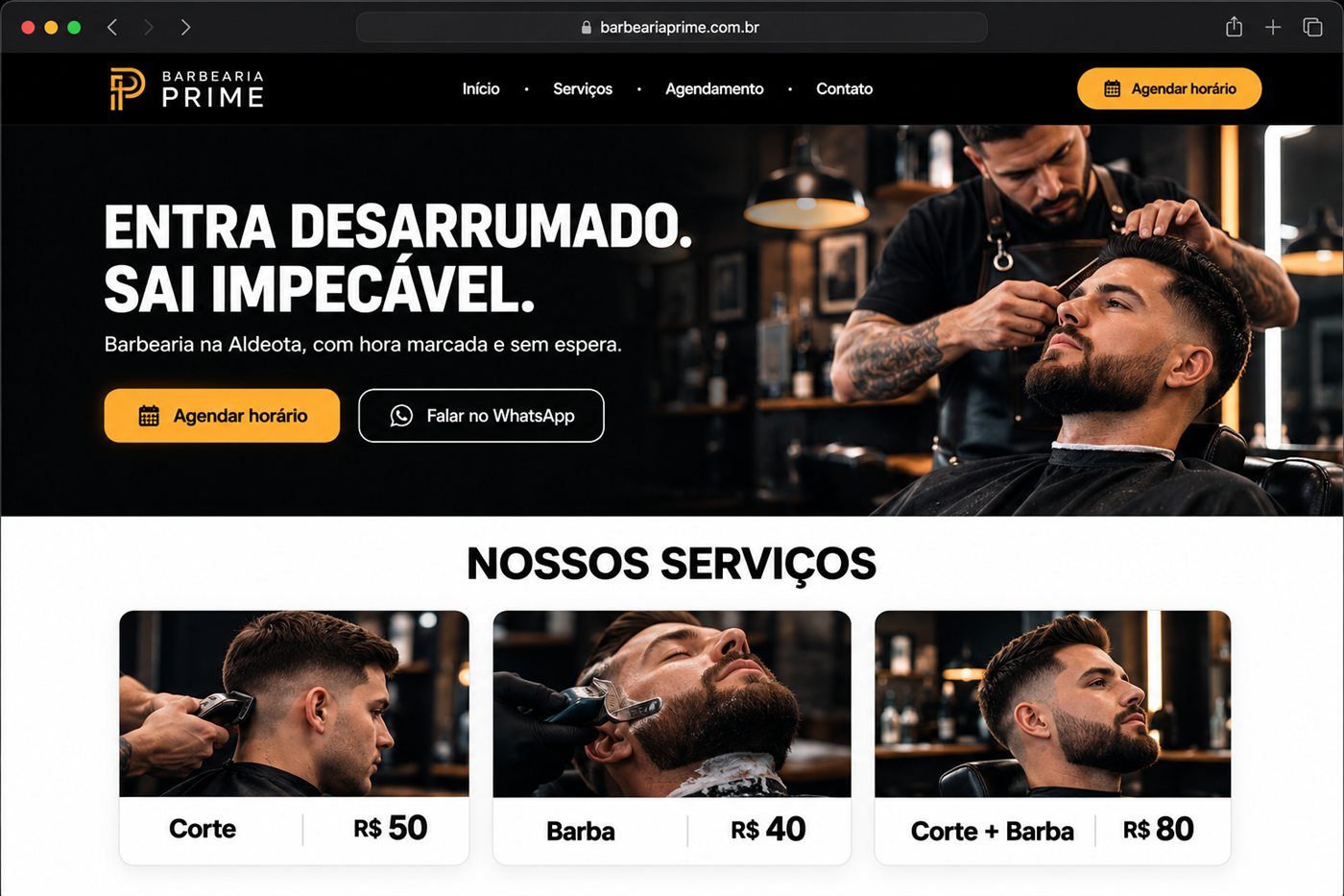 Projeto de site para a Prime Barbearia, com agendamento e tabela de preços